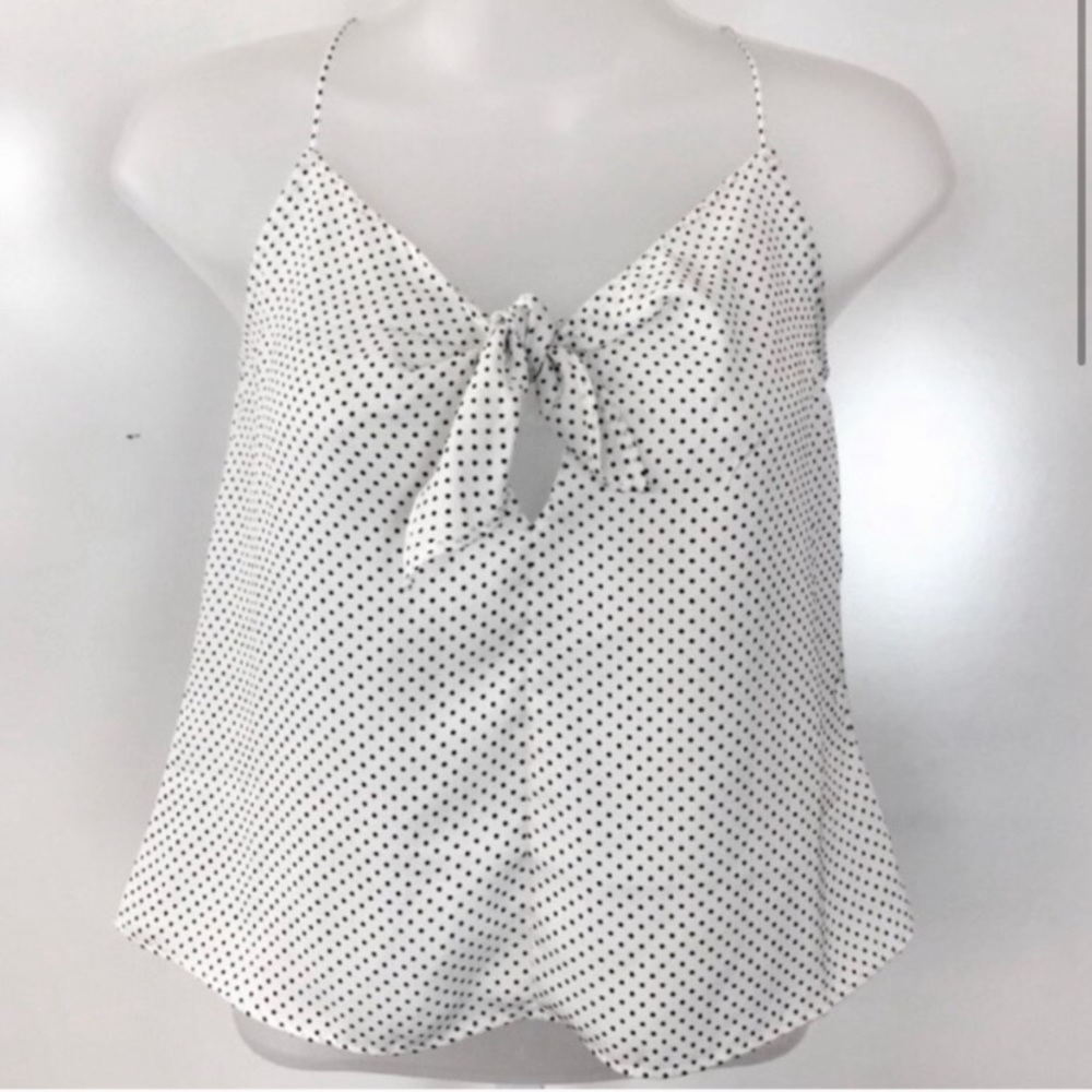 Ivy & Main Tie Front Keyhole Polka Dot Top | XS